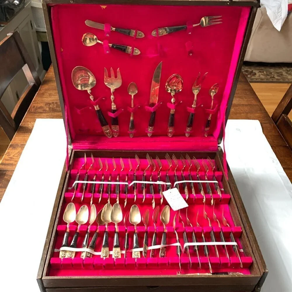 78 Piece Set Siam Thailand Flatware Embossed